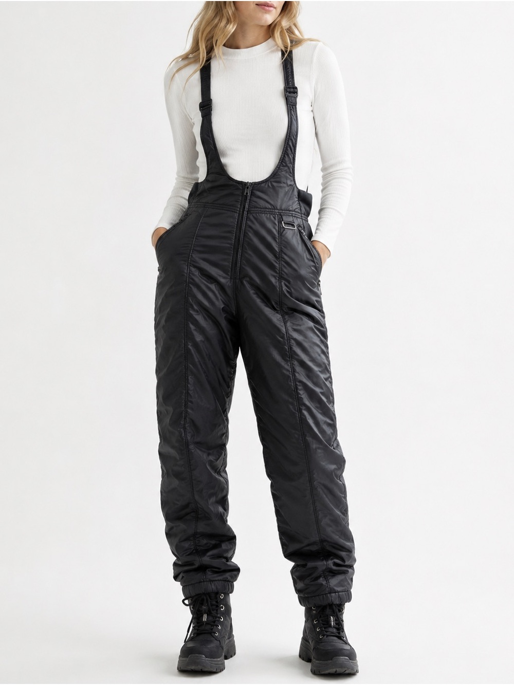 Vintage Alpine Reflections Black Ski Bib Snow Pants Women’s Small Suspender Over